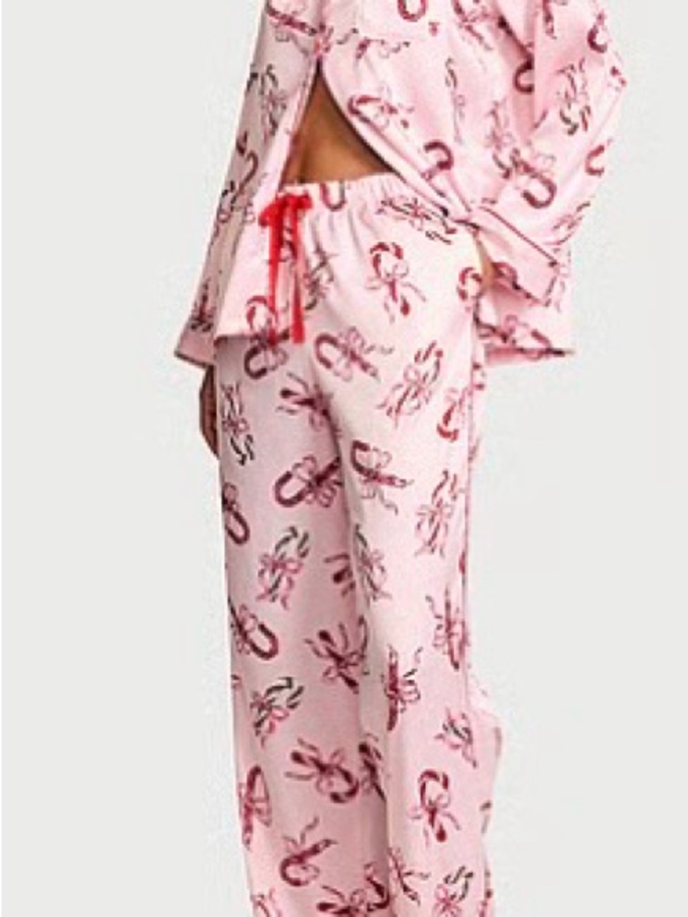 Victoria's Secret Pink Candy Cane Print Signature Satin LONG Pajama Set